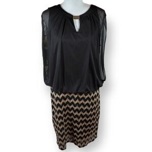 PERCEPTION BLACK, GOLD, & SILVER SEQUIN CHEVERON DRESS SZ.18 EUC